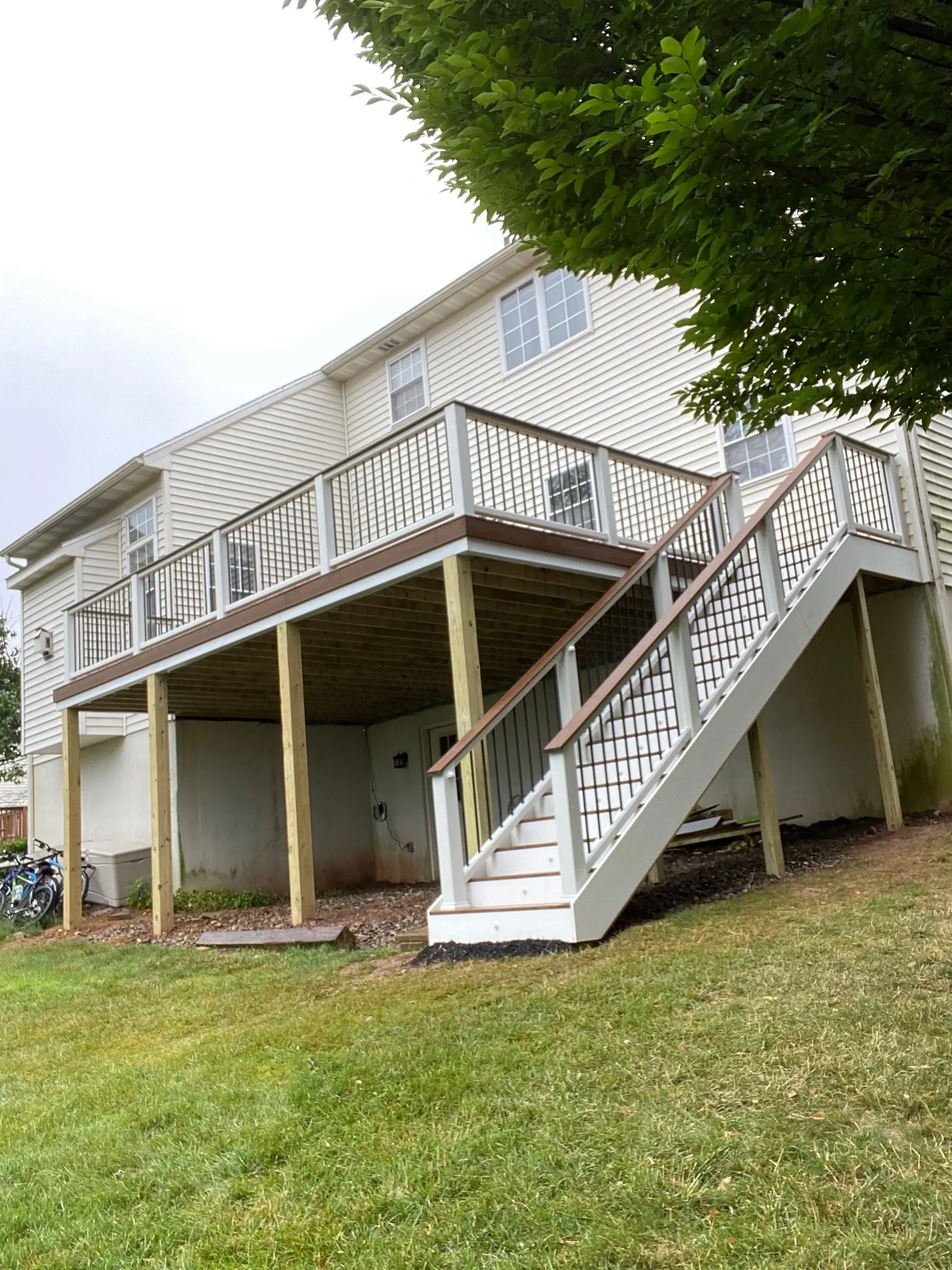 Elevated rear deck — Second-story deck + stair run
